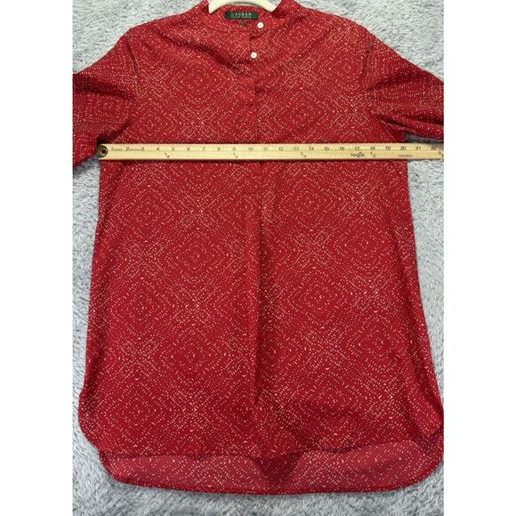 Lauren Ralph Lauren Womens Medium Red Tan Boho Retro Popover Tunic Top Blouse - Picture 8 of 11